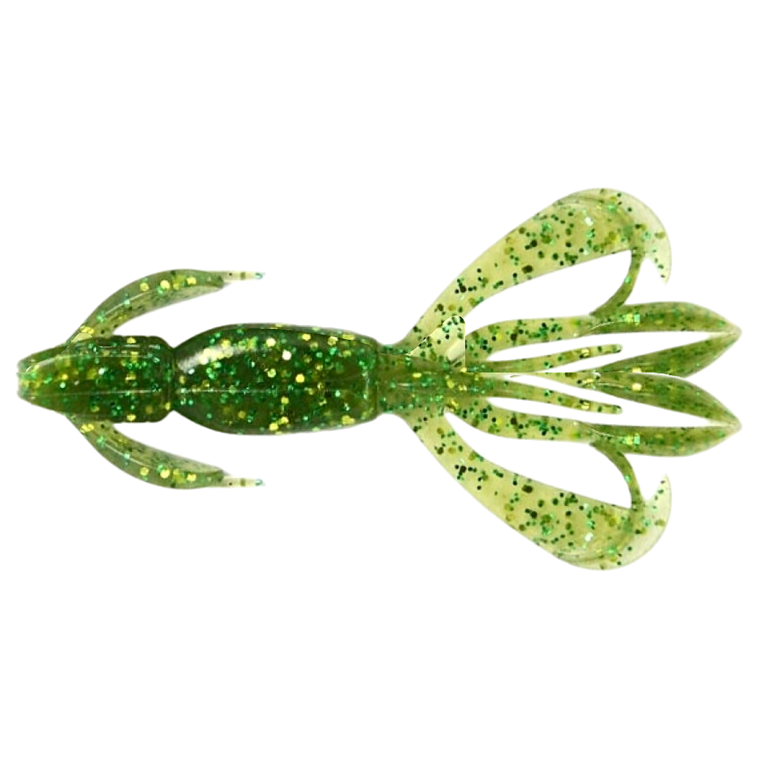 Keitech Crazy Flapper Jigi 3.6" Watermelon Flash alapuolelta, pää vasemmalla