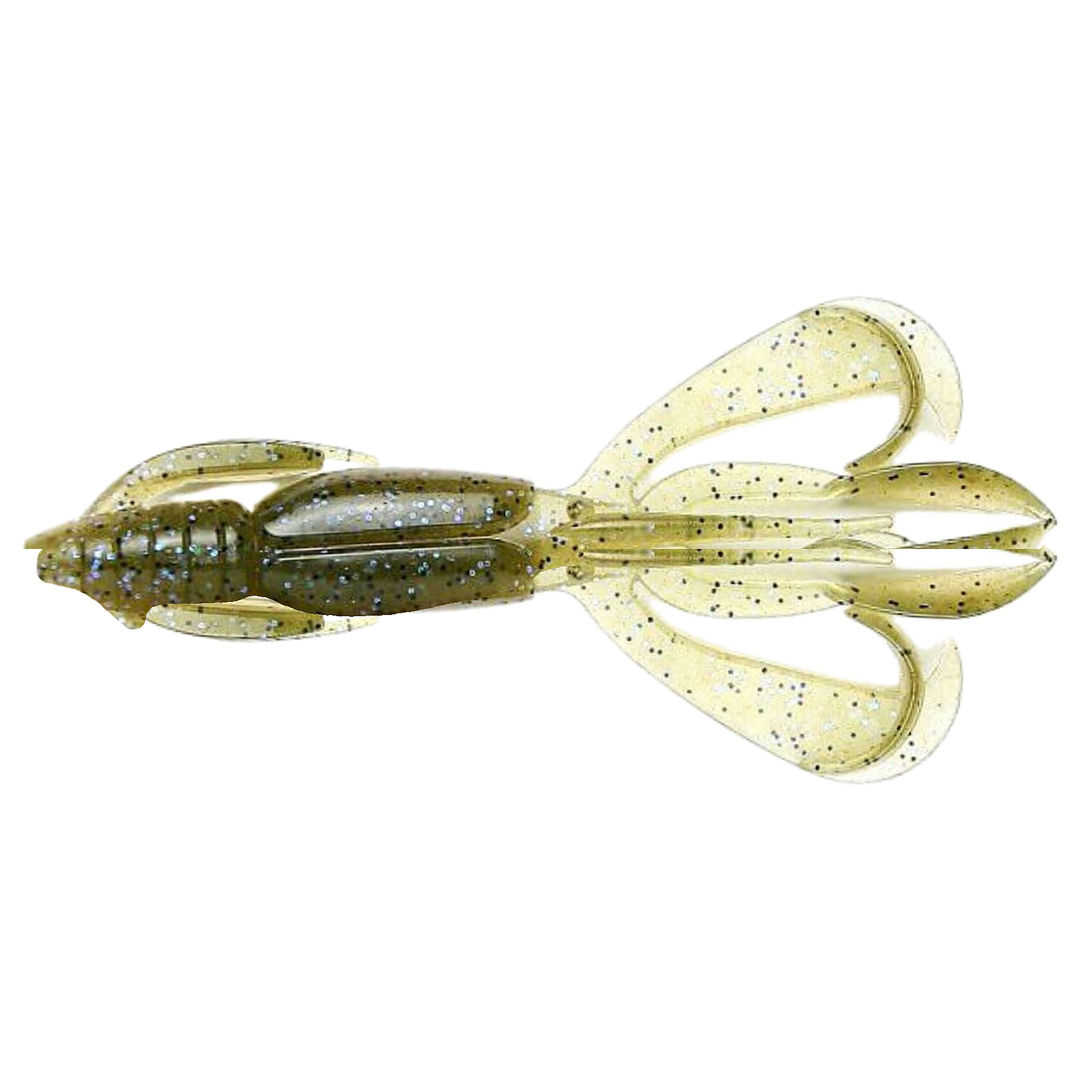 Keitech Crazy Flapper Jigi 4.4" Electric Green Craw yläpuolelta, pää vasemmalla