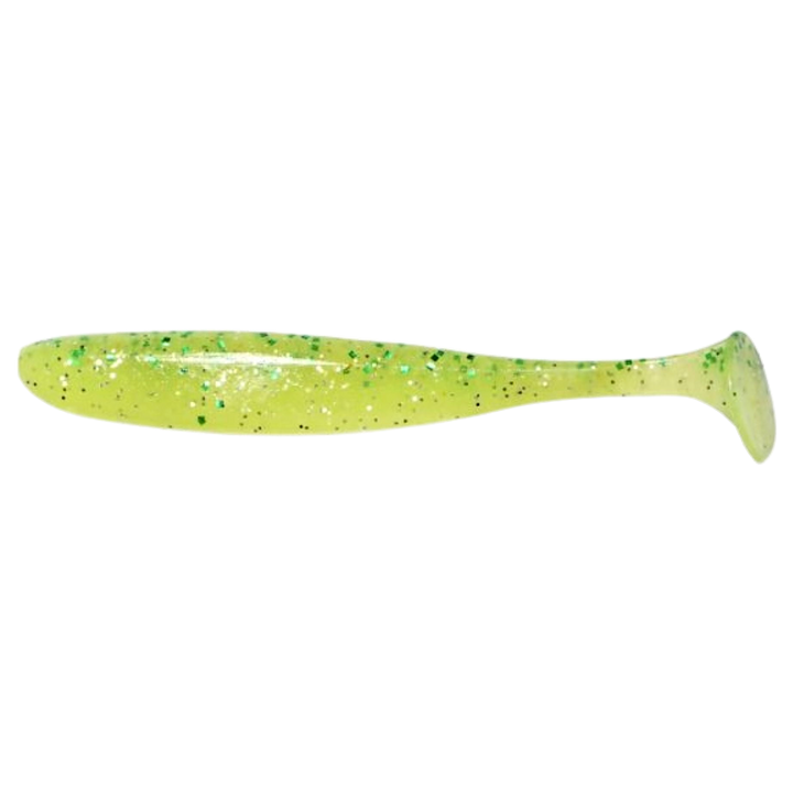 Keitech Easy Shiner Jigi 2" Chart Lime Shad sivulta, pää vasemmalla