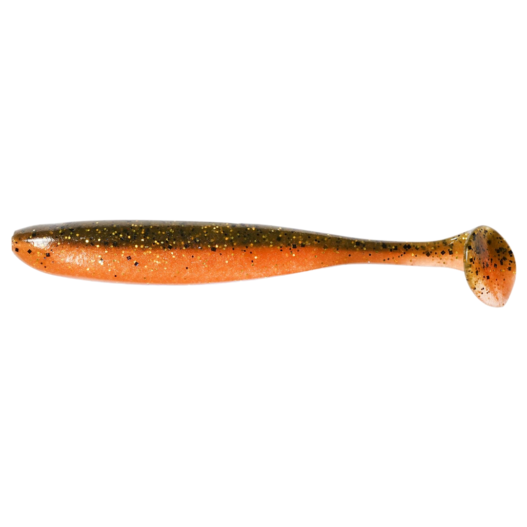 Keitech Easy Shiner Jigi 2" Green Pumpkin Orange Gold sivulta, pää vasemmalla