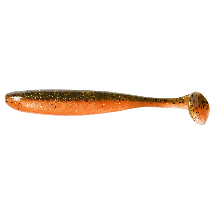 Keitech Easy Shiner Jigi 2" Green Pumpkin Orange Gold sivulta, pää vasemmalla