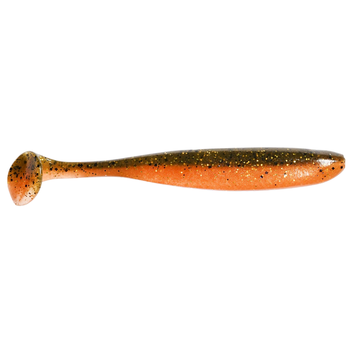 Keitech Easy Shiner Jigi 2" Green Pumpkin Orange Gold sivulta, pää oikealla