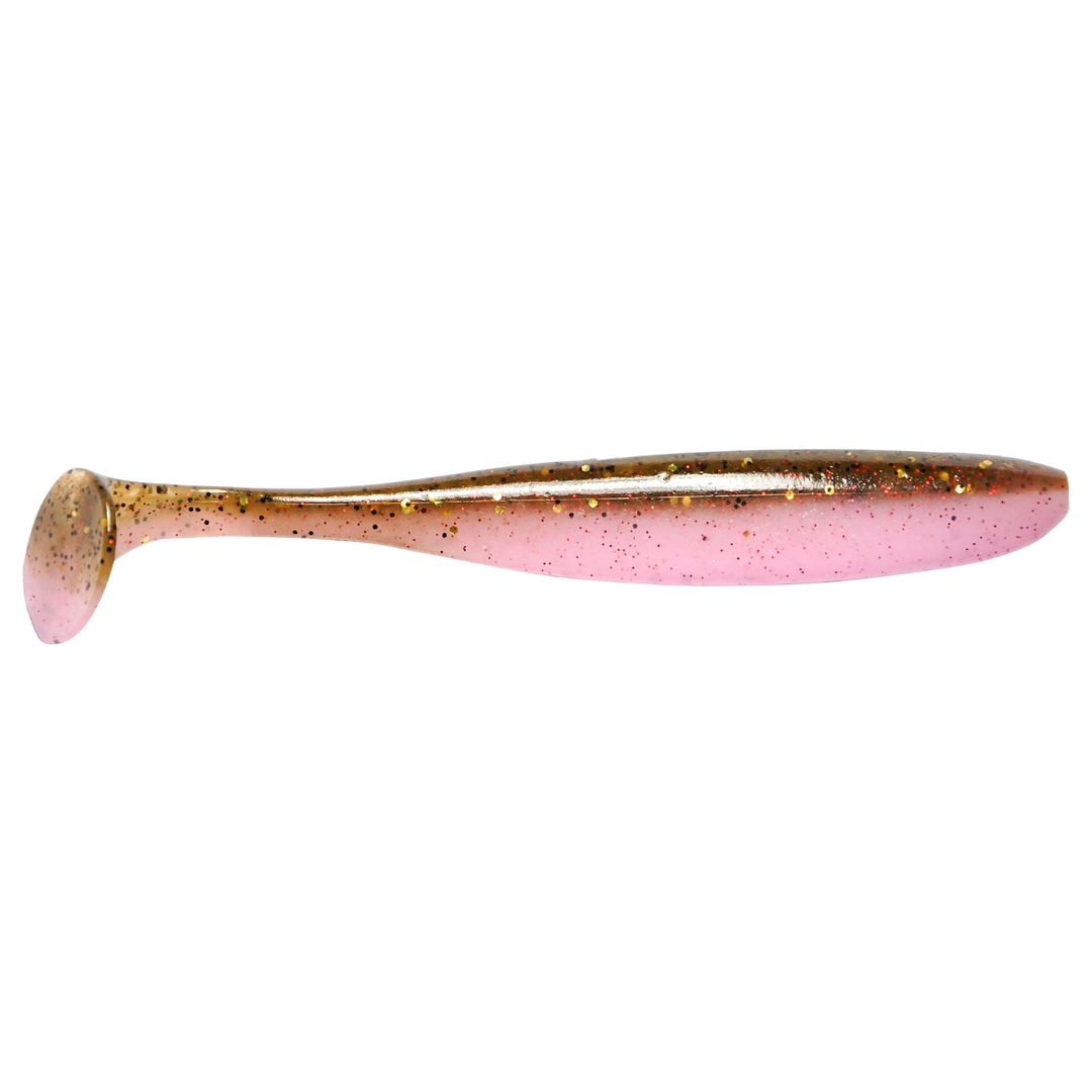 Keitech Easy Shiner Jigi 3" Green Pumpkin Pink sivulta, pää oikealla