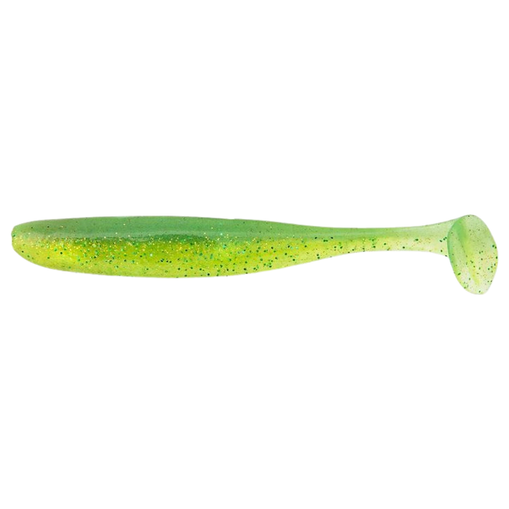Keitech Easy Shiner Jigi 3" Lime Chartreuse sivulta, pää vasemmalla