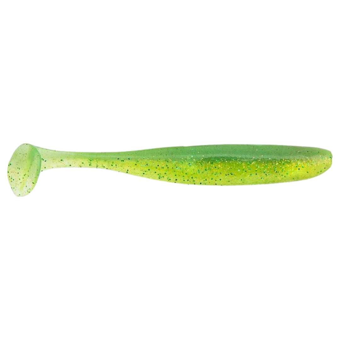 Keitech Easy Shiner Jigi 3" Lime Chartreuse sivulta, pää oikealla
