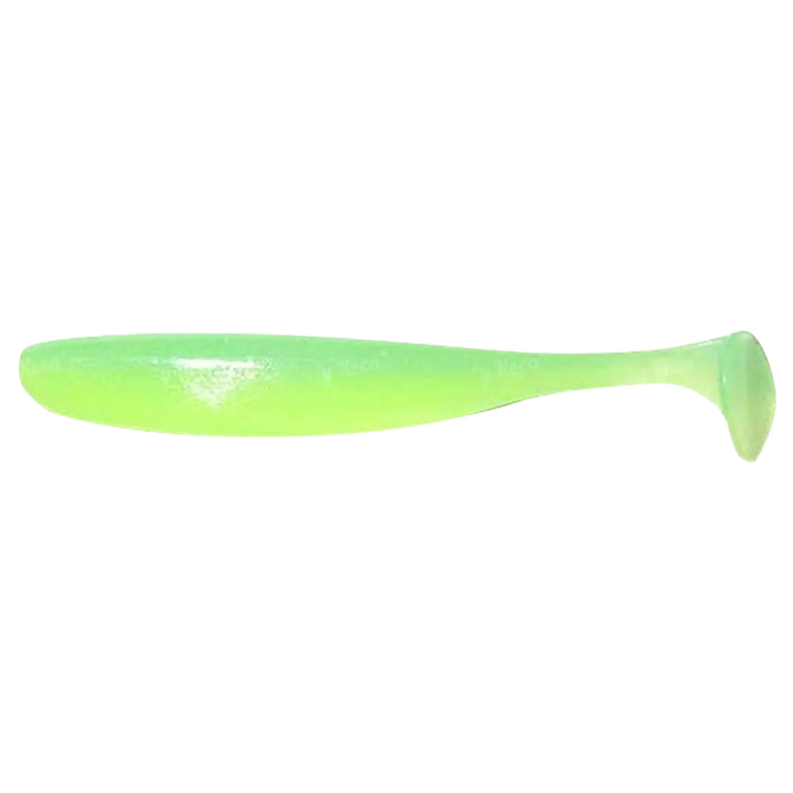 Keitech Easy Shiner Jigi 3" Lime Chartreuse Glow sivulta, pää vasemmalla