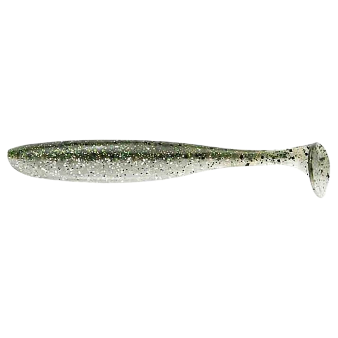 Keitech Easy Shiner Jigi 3" Silver Flash Minnow sivulta, pää vasemmalla