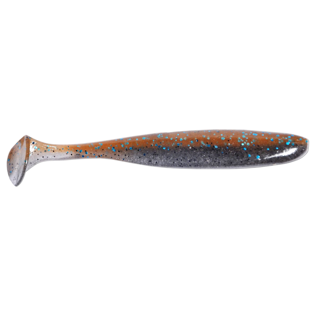 Keitech Easy Shiner Jigi 3" Smoke Cinnamon sivulta, pää oikealla