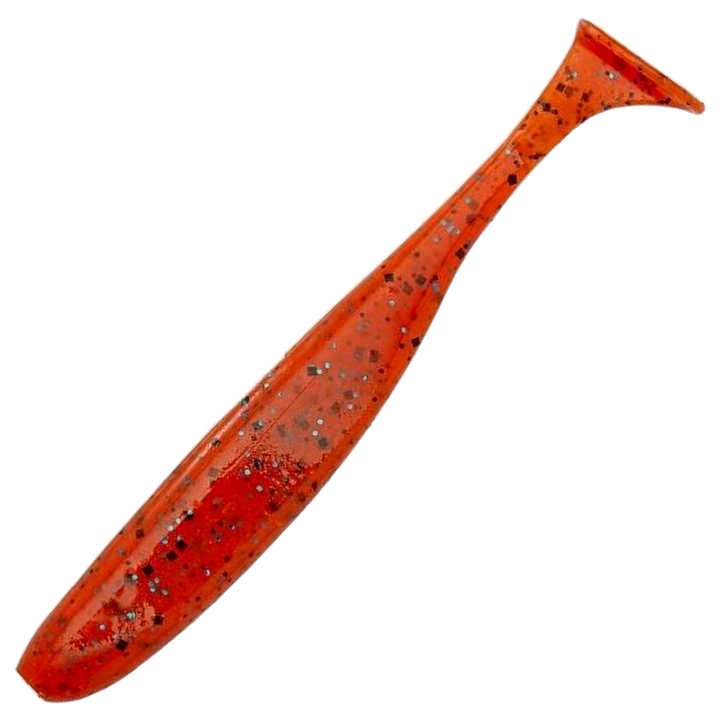 Keitech Easy Shiner Jigi 3", väri Spicy Mustard PP/Blue FLK: punaoranssi runko sekä mustat ja siniset hileet