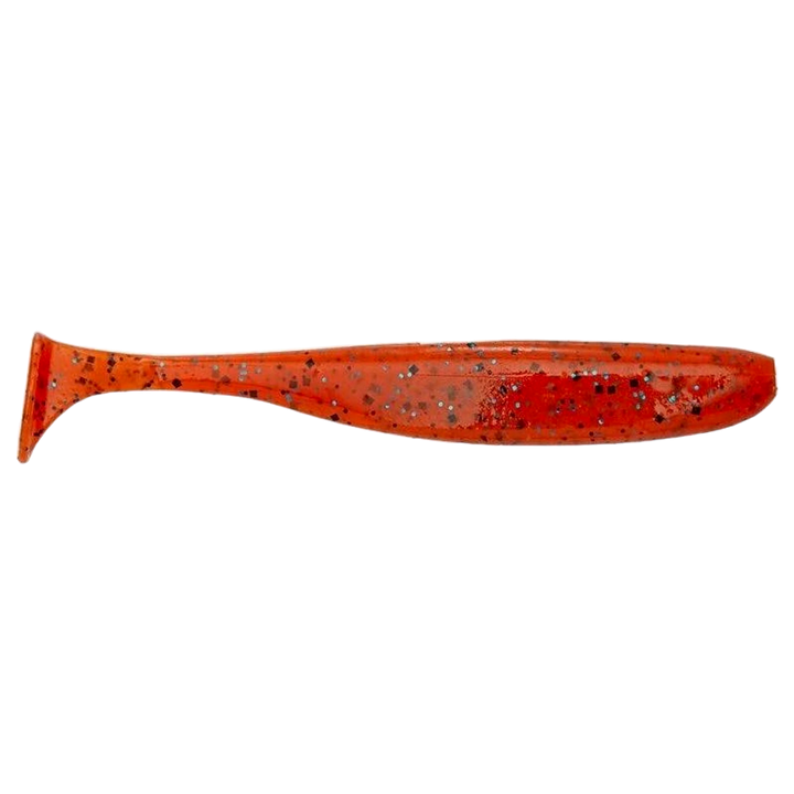 Keitech Easy Shiner Jigi 3" Spicy Mustard PP/Blue FLK sivulta, pää oikealla