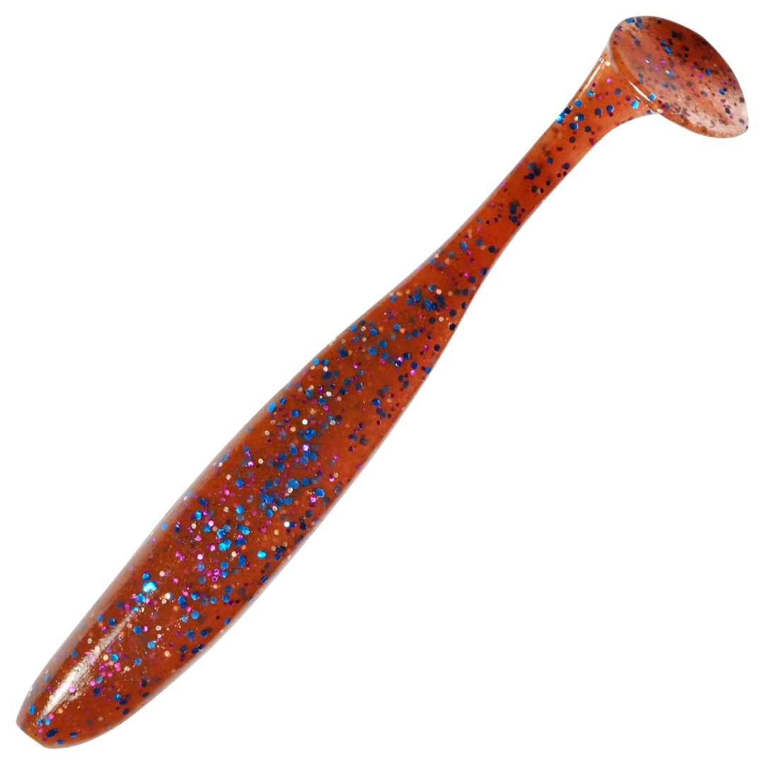 Keitech Easy Shiner Jigi 3.5", väri Berry Mix: punaruskea runko ja siniset hileet