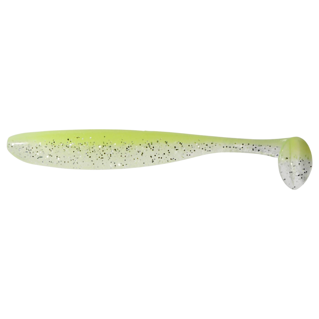 Keitech Easy Shiner Jigi 3.5" Chartreuse Ice sivulta, pää vasemmalla