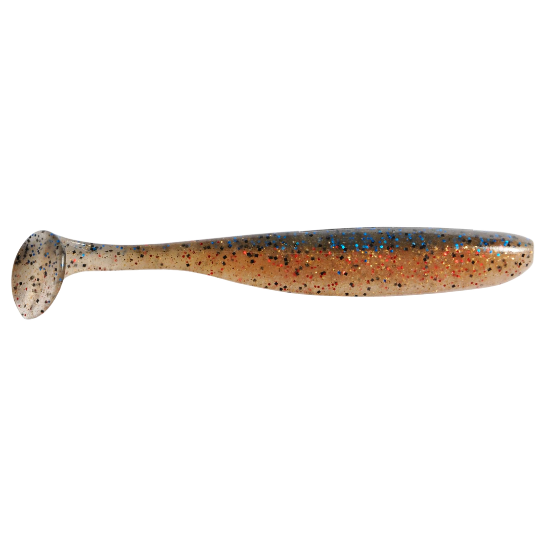 Keitech Easy Shiner Jigi 3.5" Golden Gill sivulta, pää oikealla
