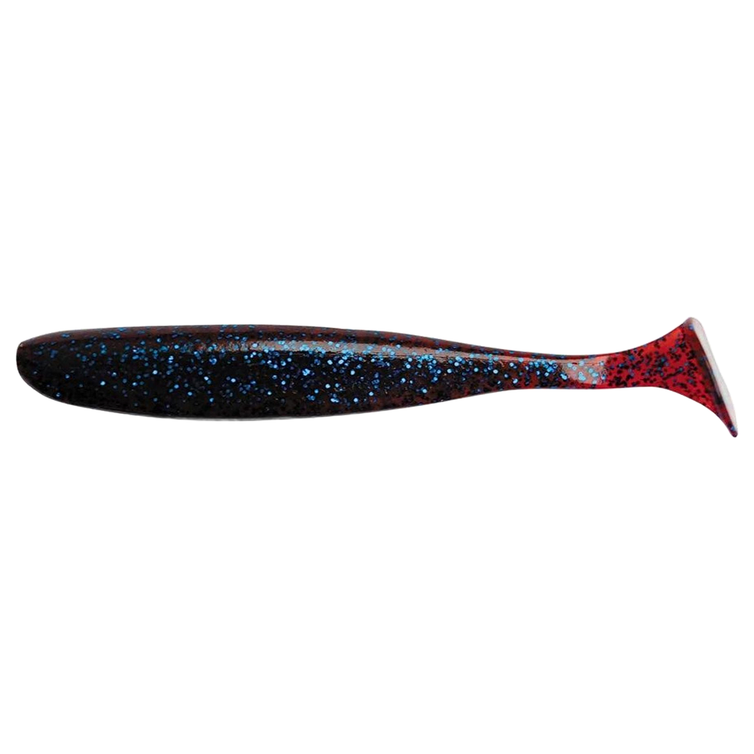Keitech Easy Shiner Jigi 3.5" Grape sivulta, pää vasemmalla