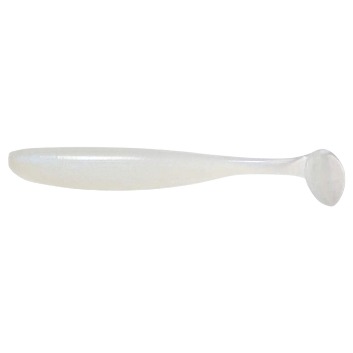 Keitech Easy Shiner Jigi 3.5" Pearl Glow sivulta, pää vasemmalla