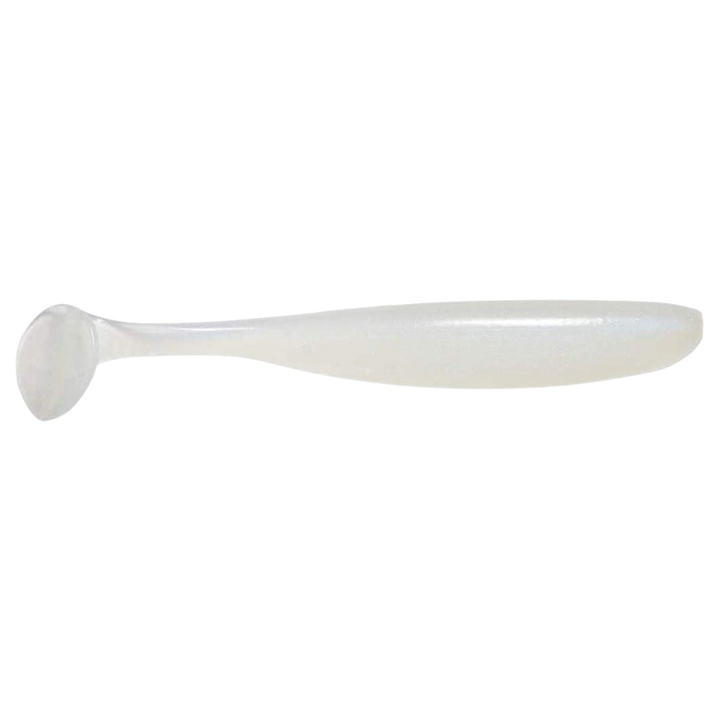 Keitech Easy Shiner Jigi 3.5" Pearl Glow sivulta, pää oikealla