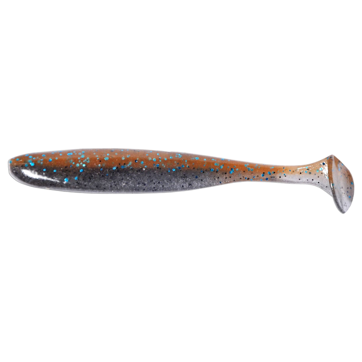 Keitech Easy Shiner Jigi 3.5" Smoke Cinnamon sivulta, pää vasemmalla