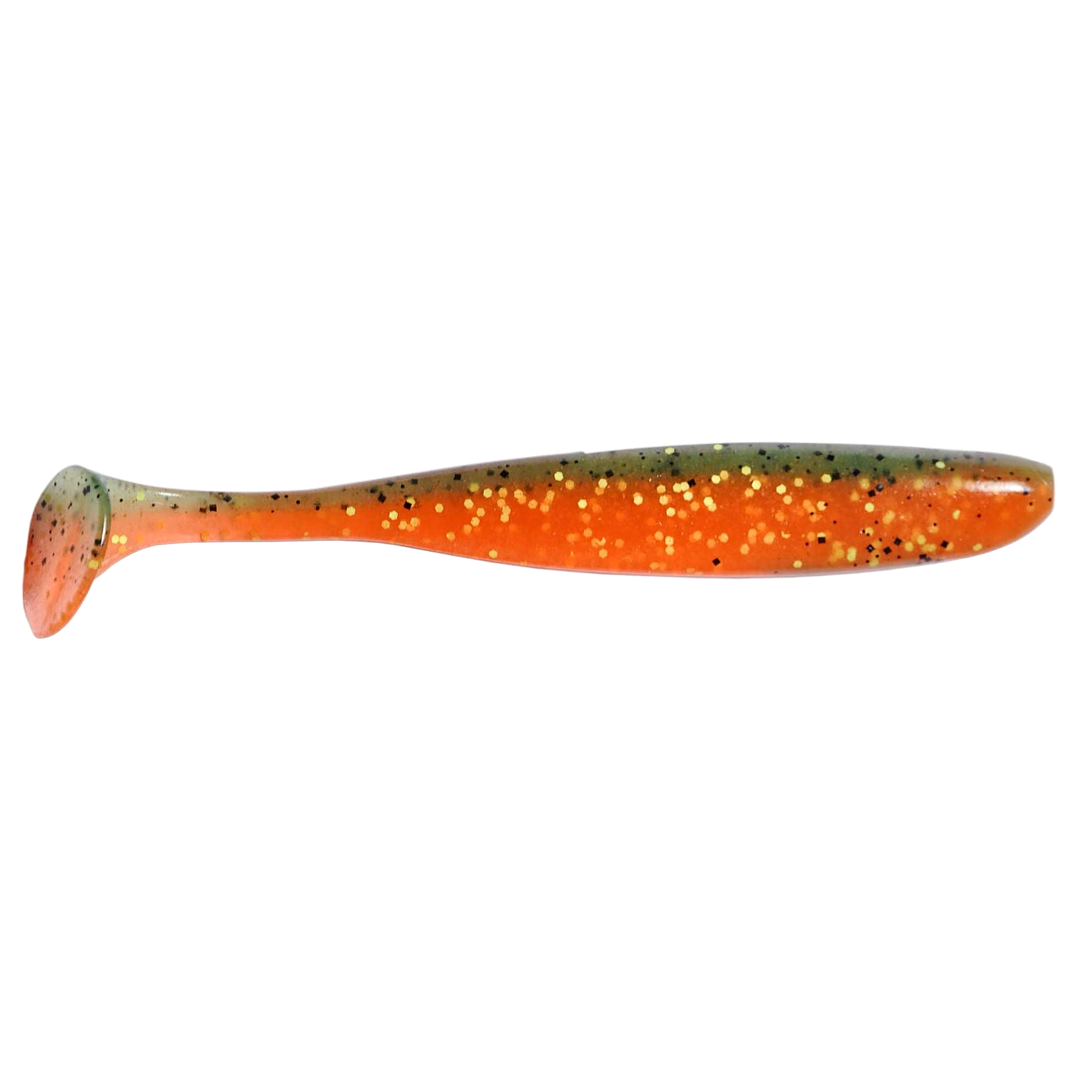 Keitech Easy Shiner Jigi 4.5" Angry Carrot sivulta, pää oikealla