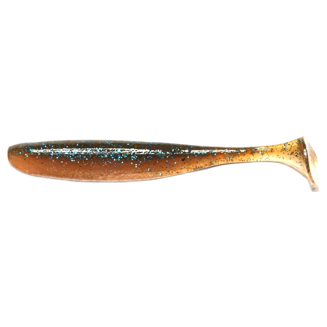 Keitech Easy Shiner Jigi 4.5" Blue Back Cinnamon sivulta, pää vasemmalla