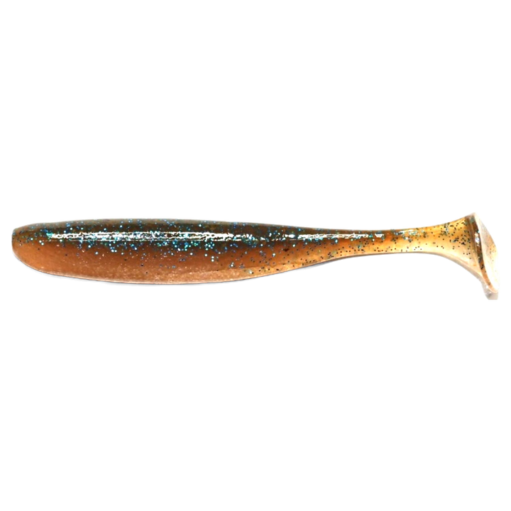 Keitech Easy Shiner Jigi 4.5" Blue Back Cinnamon sivulta, pää vasemmalla