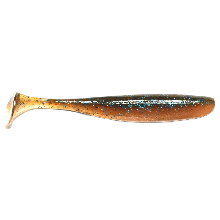 Keitech Easy Shiner Jigi 4.5" Blue Back Cinnamon sivulta, pää oikealla