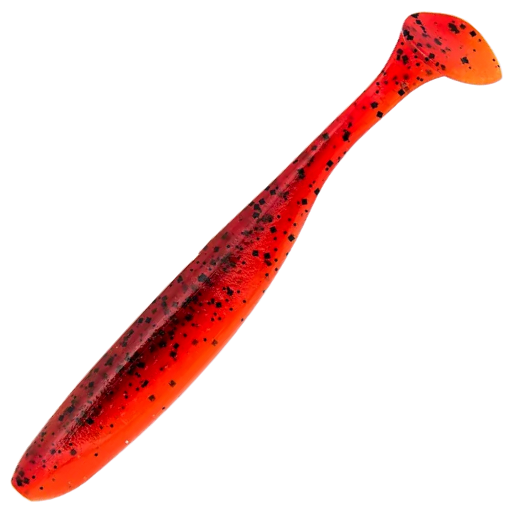 Keitech Easy Shiner Jigi 4.5", väri Delta Craw: punainen runko ja mustat pilkut