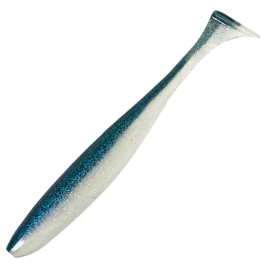 Keitech Easy Shiner Jigi 4.5", väri Electric Silver Shiner: tumma sinivihreä selkä ja hopeanvalkoinen kylki