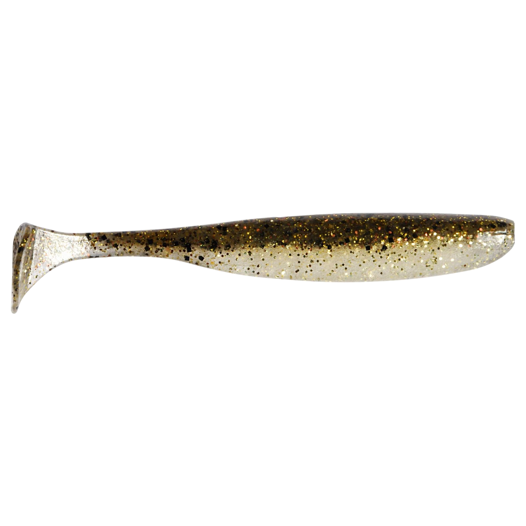 Keitech Easy Shiner Jigi 4.5" Gold Flash Minnow sivulta, pää oikealla