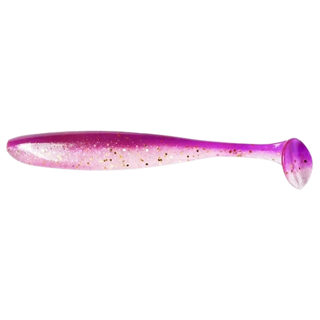 Keitech Easy Shiner Jigi 4.5" Grape Stardust sivulta, pää vasemmalla