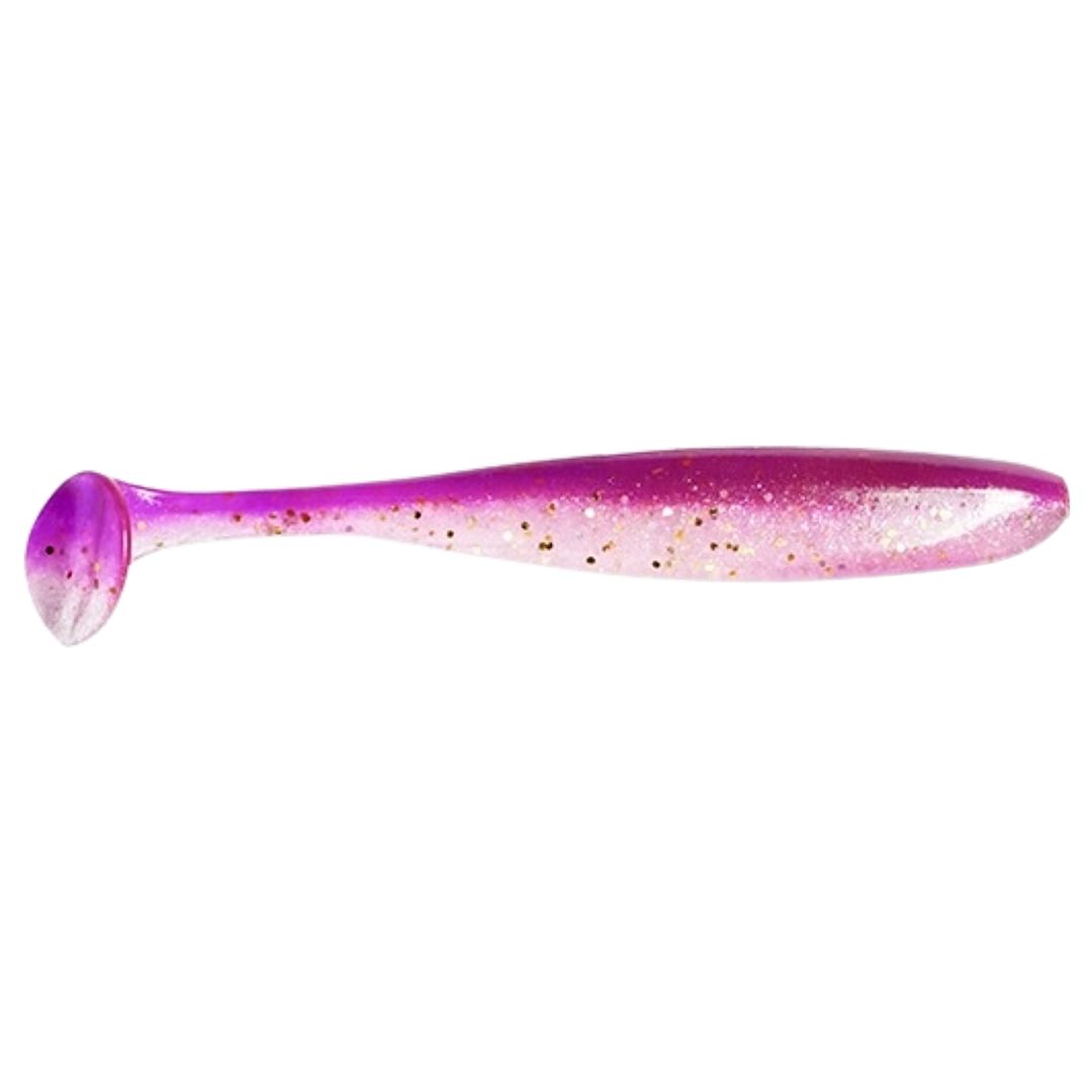 Keitech Easy Shiner Jigi 4.5" Grape Stardust sivulta, pää oikealla