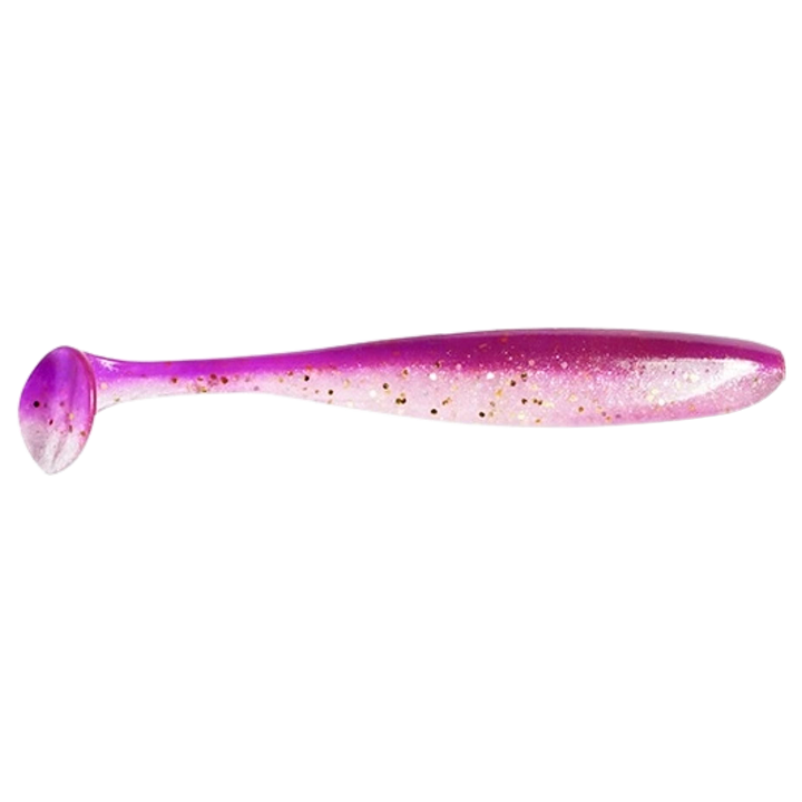 Keitech Easy Shiner Jigi 4.5" Grape Stardust sivulta, pää oikealla
