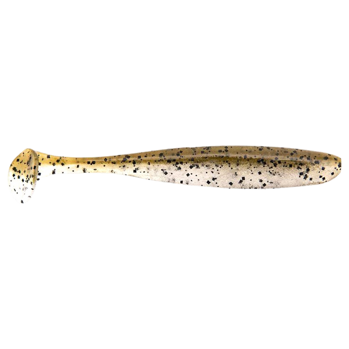 Keitech Easy Shiner Jigi 4.5" Green Pumpkin PP Shad sivulta, pää oikealla