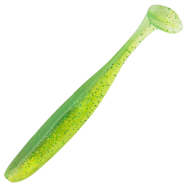 Keitech Easy Shiner Jigi 4.5", väri Lime Chartreuse: kellertävä limenvihreä runko ja hienot hileet