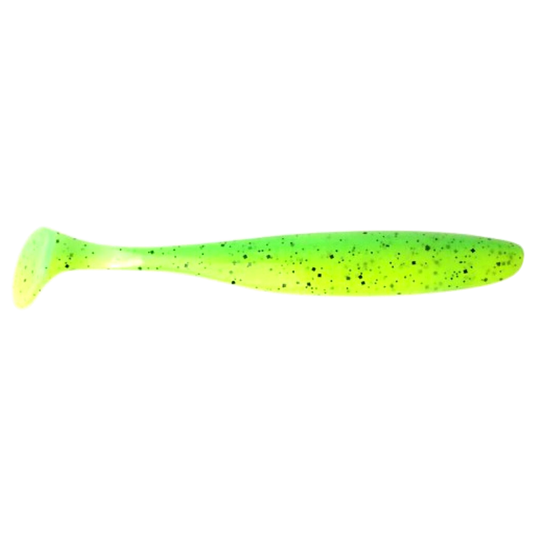 Keitech Easy Shiner Jigi 4.5" Lime Chartreuse PP sivulta, pää oikealla