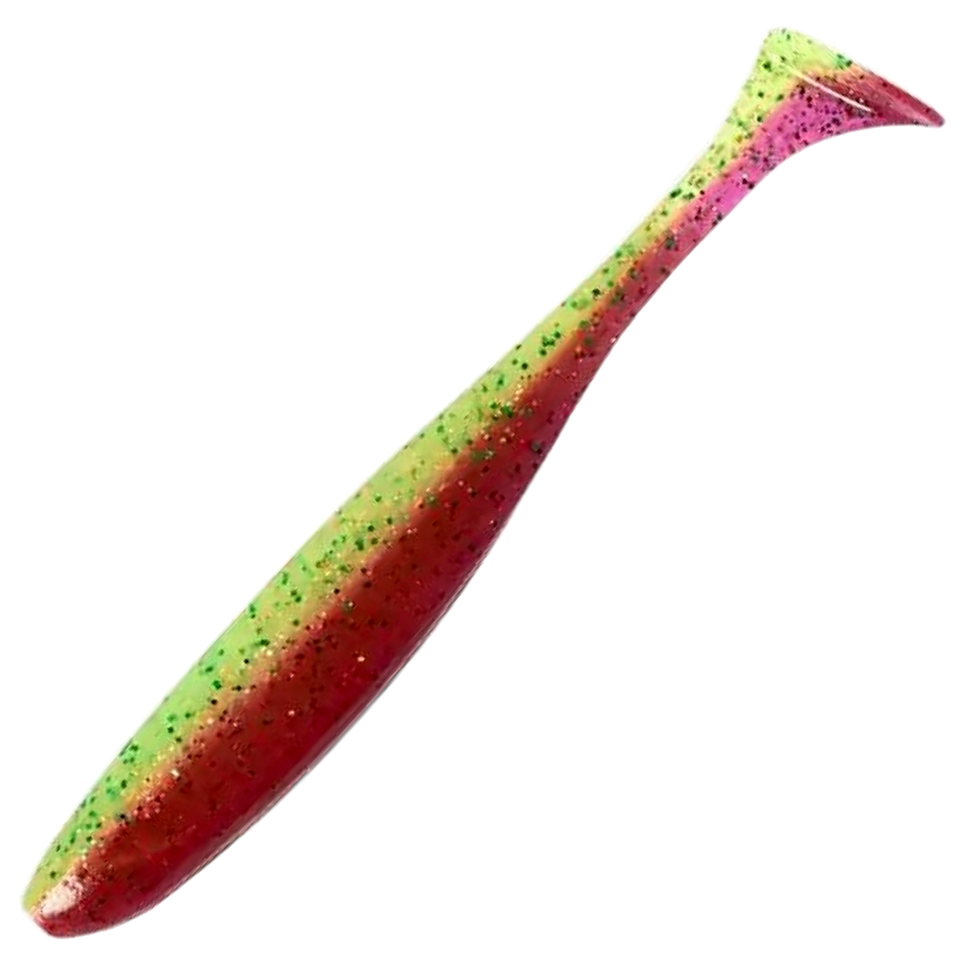 Keitech Easy Shiner Jigi 4.5", väri Mystic Lime Chart: limenvihreä selkä ja tummanpunainen vatsa