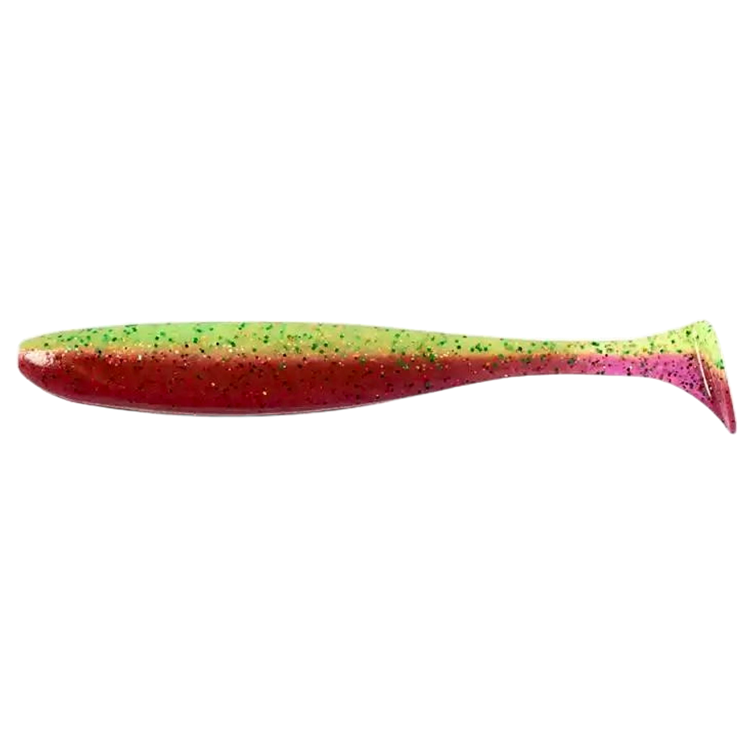 Keitech Easy Shiner Jigi 4.5" Mystic Lime Chart sivulta, pää vasemmalla