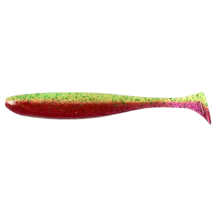 Keitech Easy Shiner Jigi 4.5" Mystic Lime Chart sivulta, pää vasemmalla