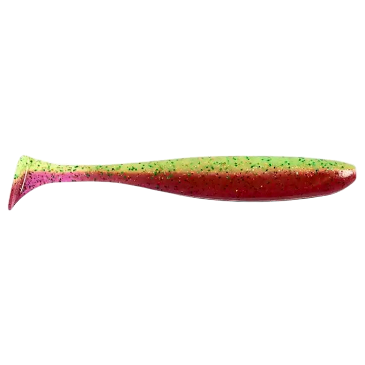 Keitech Easy Shiner Jigi 4.5" Mystic Lime Chart sivulta, pää oikealla