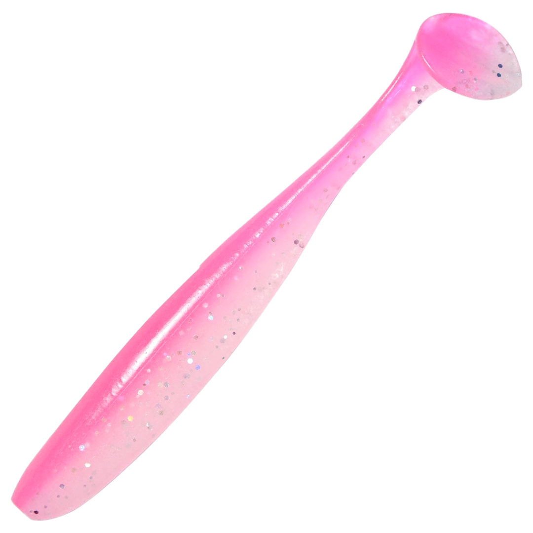 Keitech Easy Shiner Jigi 4.5", väri Pink Glow: pinkki selkä ja valkoinen vatsa