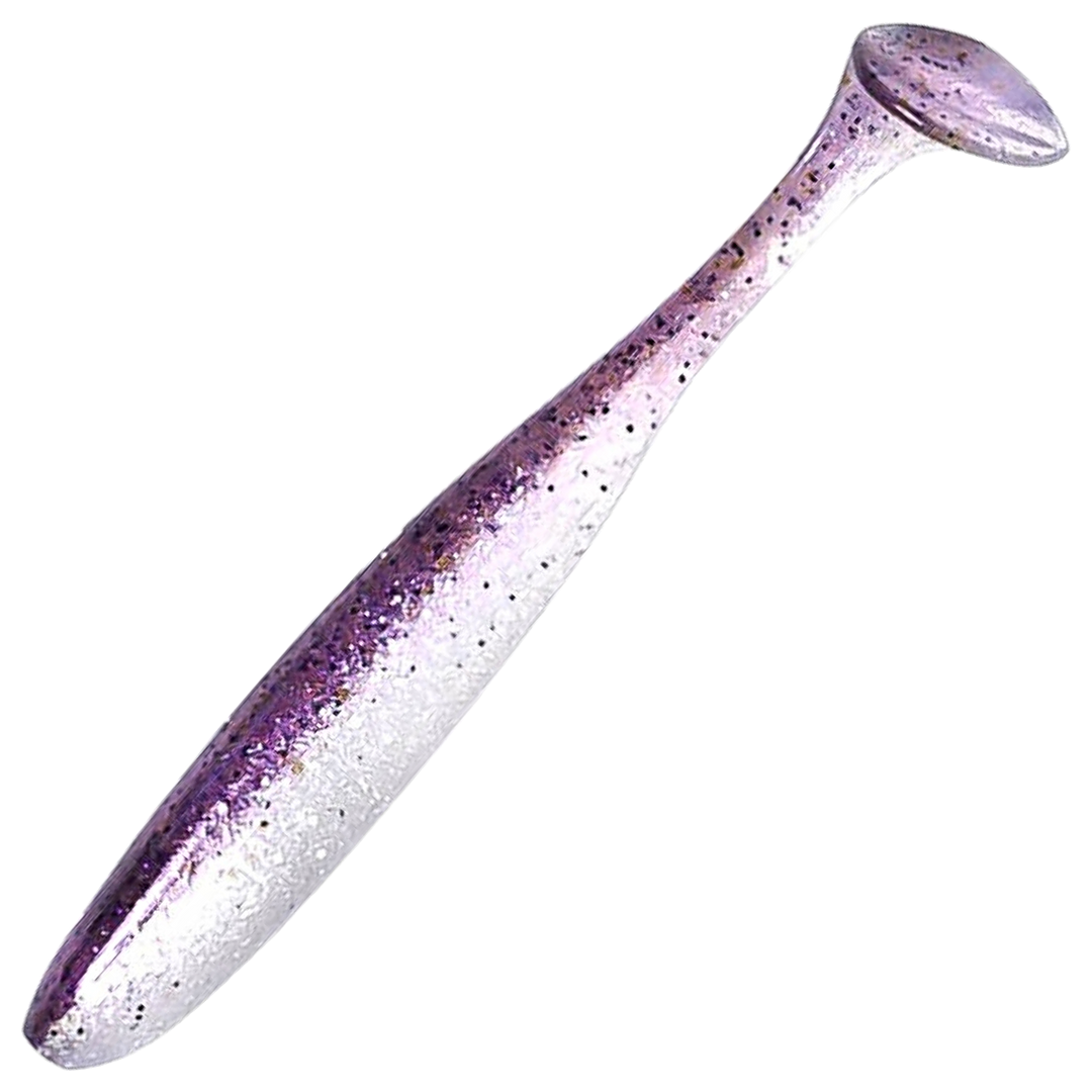 Keitech Easy Shiner Jigi 4.5", väri Purple Shad: violetinharmaa selkä ja hopeanvalkoinen kylki