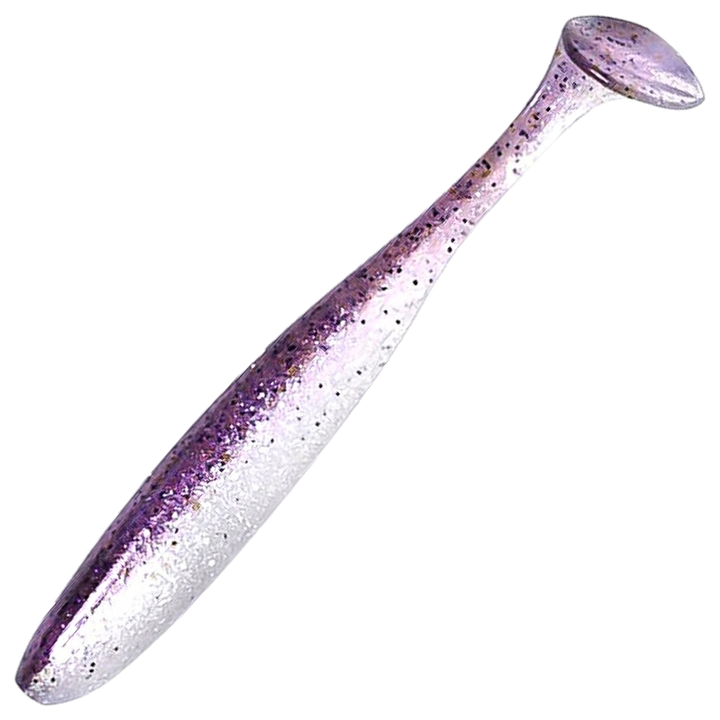Keitech Easy Shiner Jigi 4.5", väri Purple Shad: violetinharmaa selkä ja hopeanvalkoinen kylki