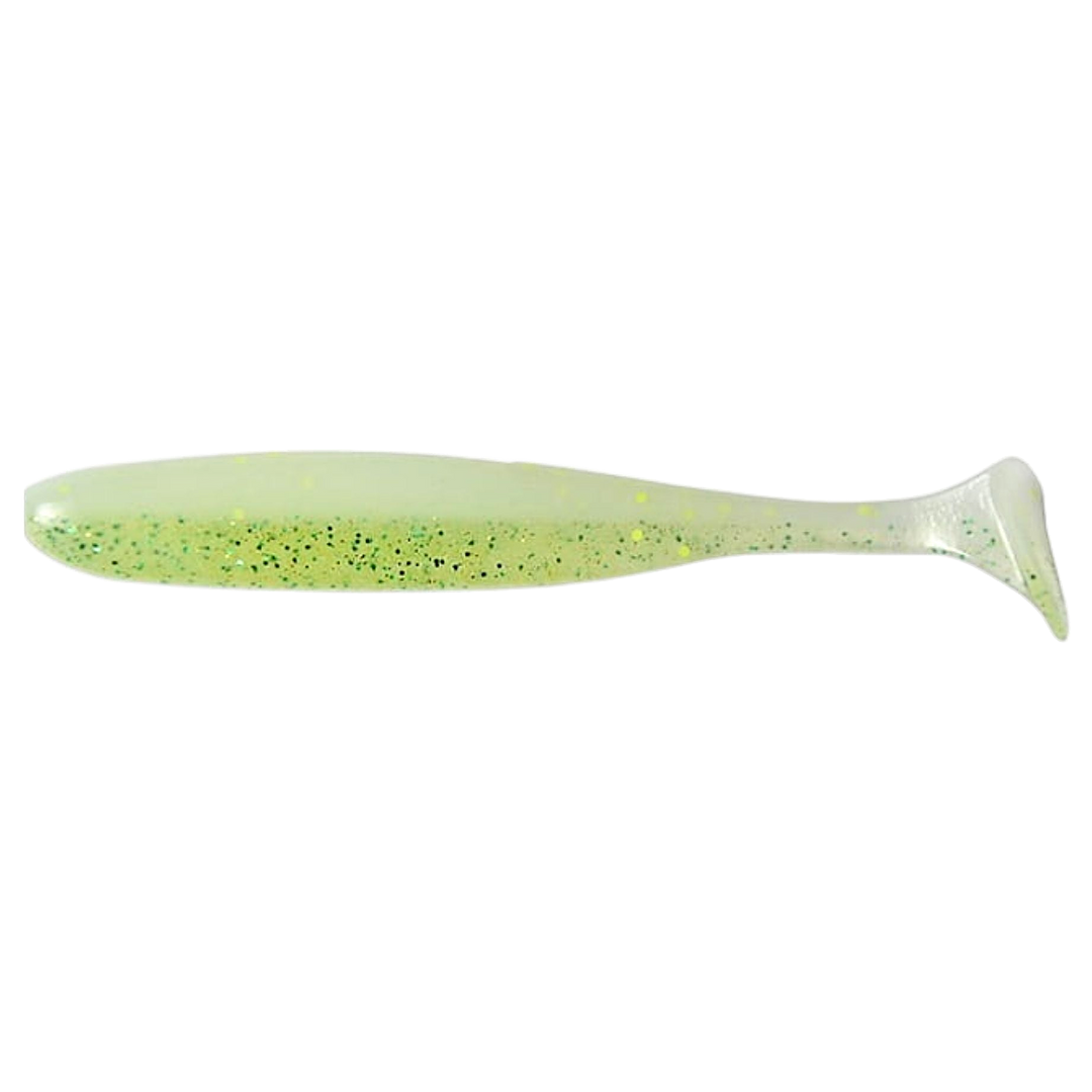 Keitech Easy Shiner Jigi 4.5" Sakura White sivulta, pää vasemmalla