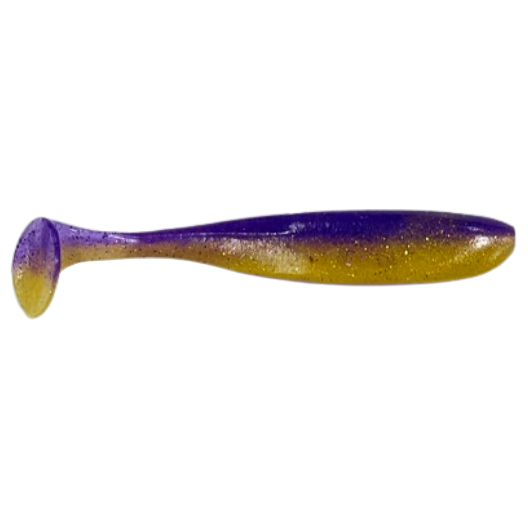 Keitech Easy Shiner Jigi 4.5" Sexy Perch sivulta, pää oikealla