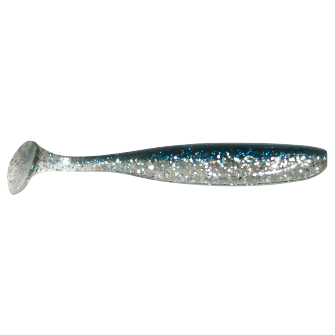 Keitech Easy Shiner Jigi 4.5" Silver Bluegill sivulta, pää oikealla