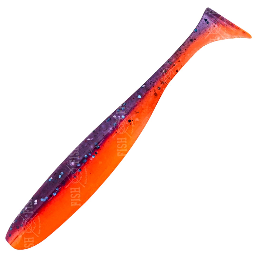 Keitech Easy Shiner Jigi 4.5", väri Violet Fire: violetti selkä ja oranssi vatsa