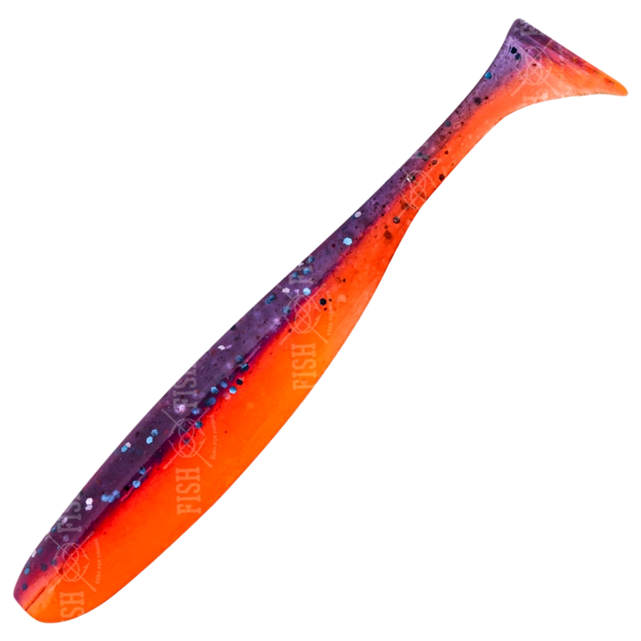 Keitech Easy Shiner Jigi 4.5", väri Violet Fire: violetti selkä ja oranssi vatsa
