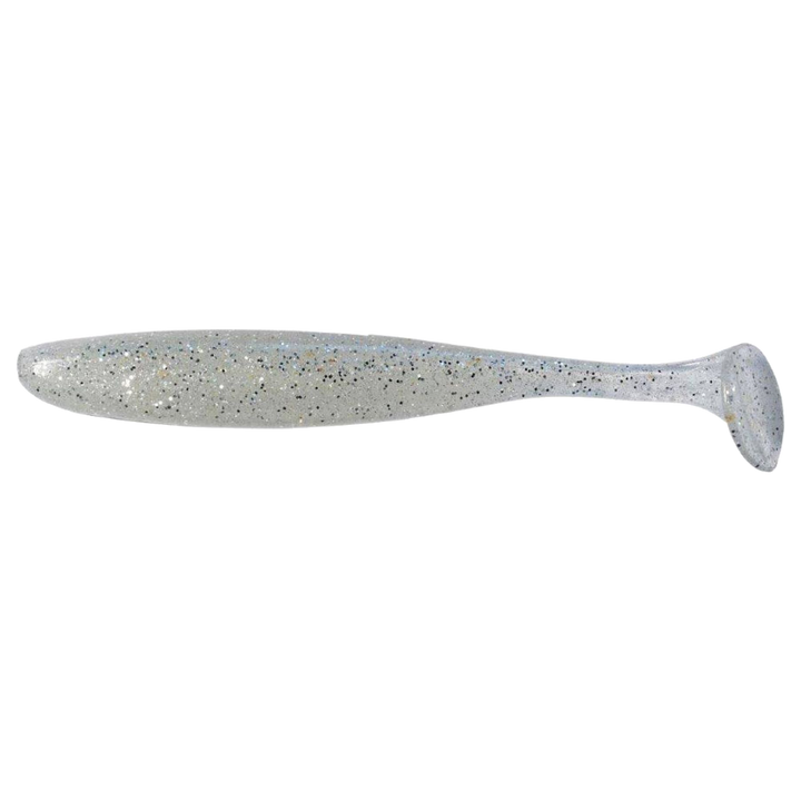 Keitech Easy Shiner Jigi 4" Clear Silver Glow sivulta, pää vasemmalla