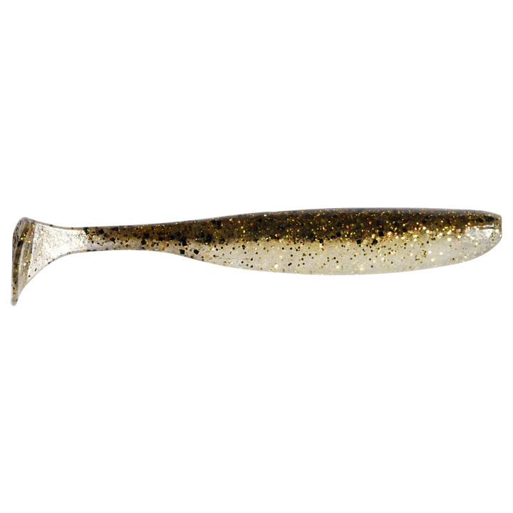 Keitech Easy Shiner Jigi 4" Gold Flash Minnow sivulta, pää oikealla