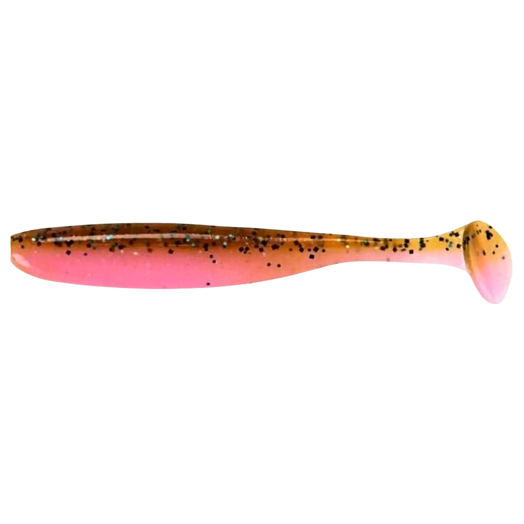 Keitech Easy Shiner Jigi 4" Motoroil/Pink sivulta, pää vasemmalla