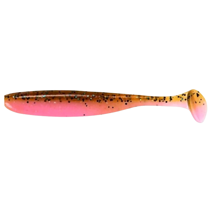 Keitech Easy Shiner Jigi 4" Motoroil/Pink sivulta, pää vasemmalla